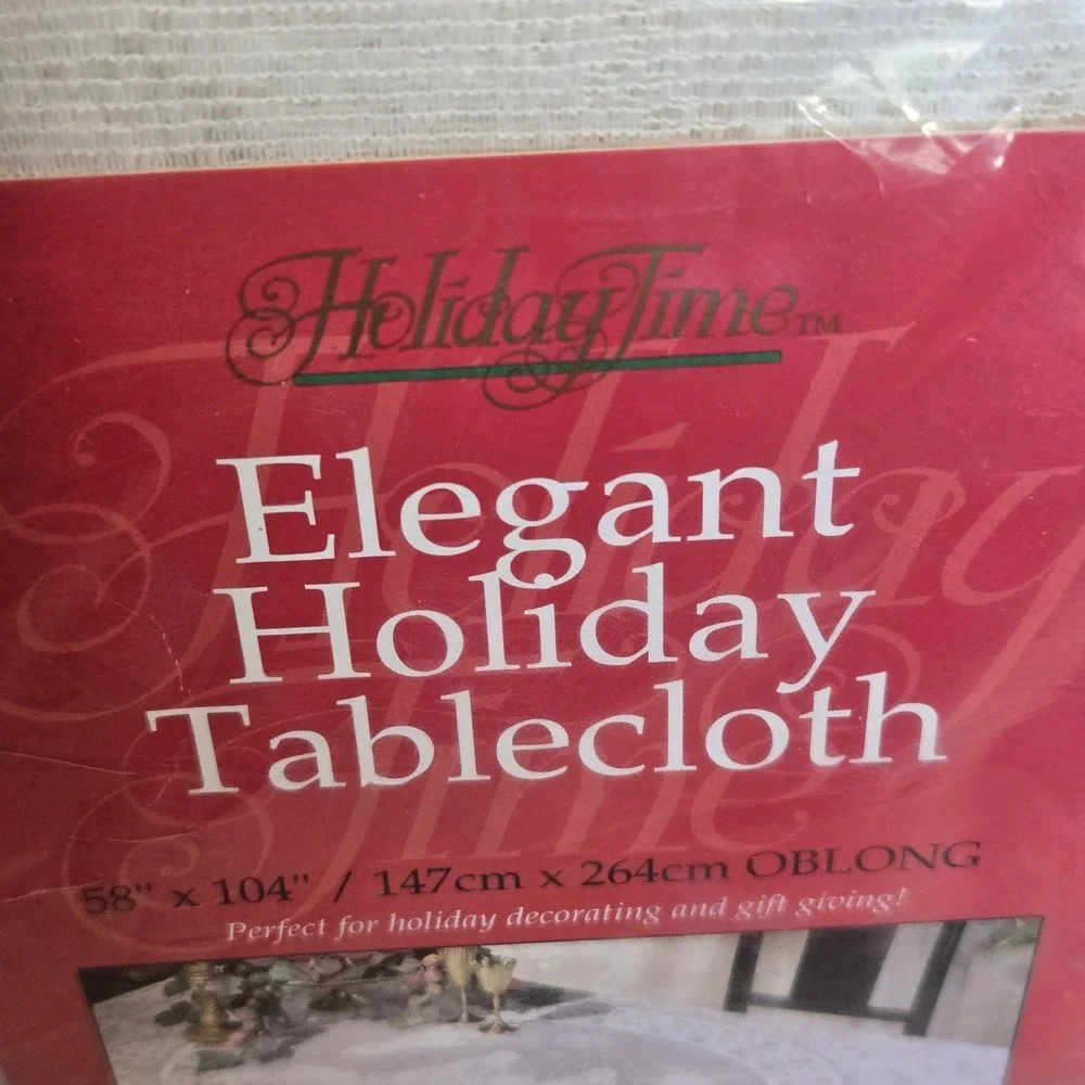 Holiday Time Elegant Holiday Tablecloth 58x104 Beige Christmas Lace USA